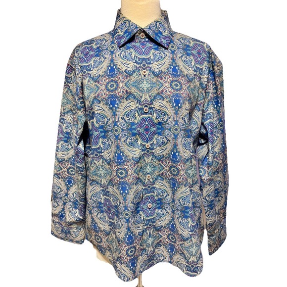 Robert Graham "Geno" Blue Kaleidoscope Paisley Sport Shirt Size Large Excellent - Picture 1 of 8
